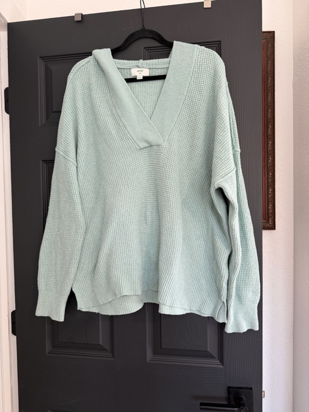aerie Cozy Up Waffle Knit Hooded Sweater - Picture 2 of 9